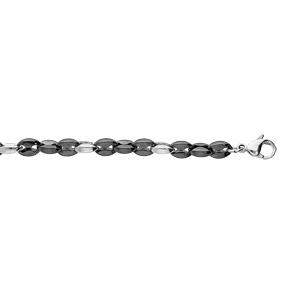 Bracelet en acier et PVD noir maille grain de caf 16+3cm - Vue 1