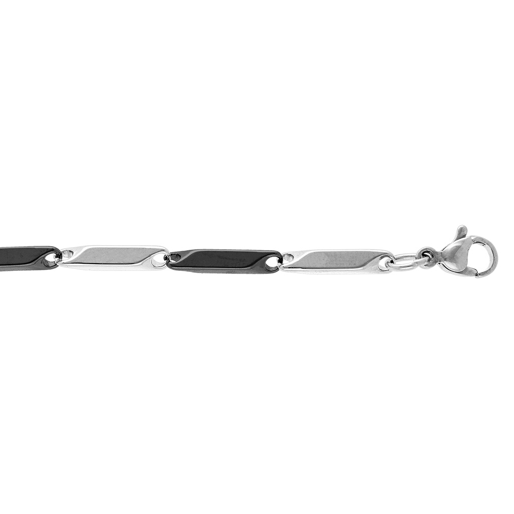 Bracelet en acier et PVD noir maille rectangle - 20cm r�glable - Vue 1
