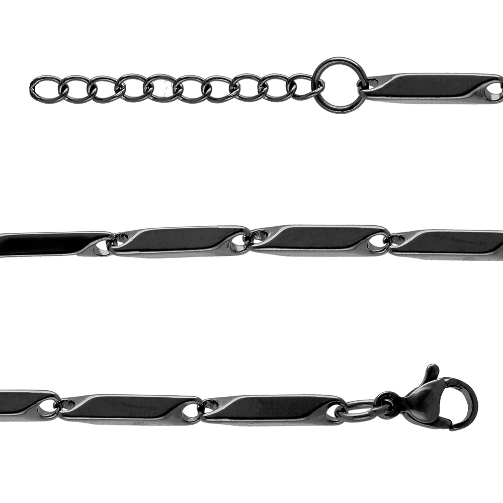 Bracelet en acier et PVD noir maille rectangle - 20cm r�glable - Vue 1