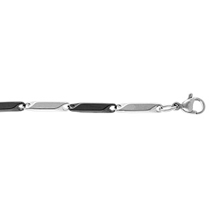 Bracelet en acier et PVD noir maille rectangle - 20cm r�glable