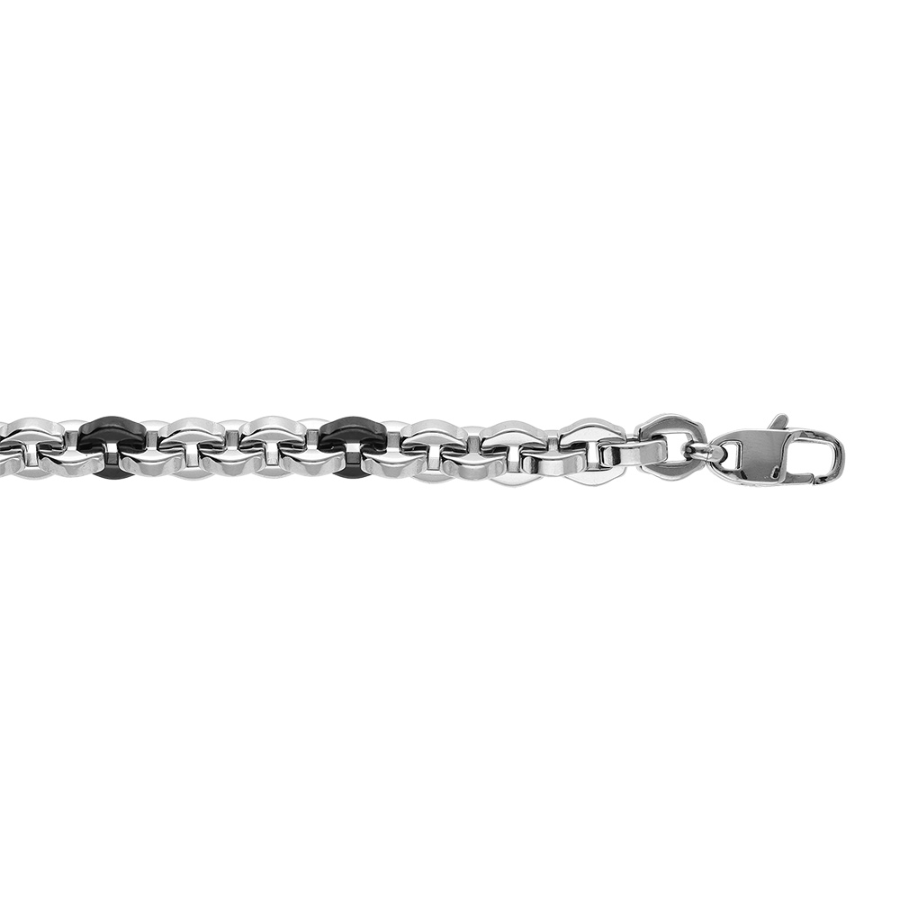 Bracelet en acier et PVD noir mailles - 20+3cm - Vue 1