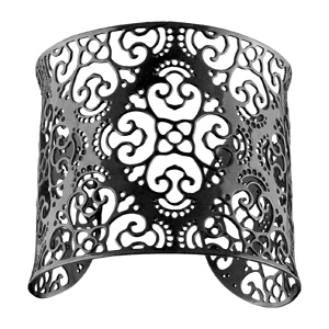 Bracelet en acier et PVD noir manchette motif filigrané - Vue 1