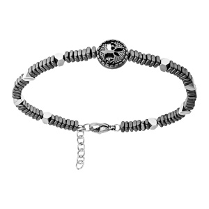 Bracelet en acier et PVD noir perles carres et arbre de vie 18+3cm - Vue 1