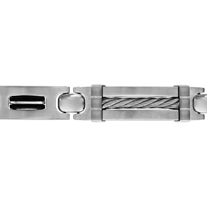 Bracelet en acier et PVD noir plaque et gros cble 21,5 cm (rglable en 20,50 et 19 cm) triple fermoir - Vue 1