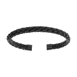 Bracelet en acier et PVD noir satin� tresse plate 7mm - oval 62X55mm