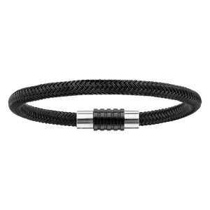 Bracelet en acier et PVD noir tressé pour charms et fermoir aimant et vis - longueur 19,50 cm - Vue 1