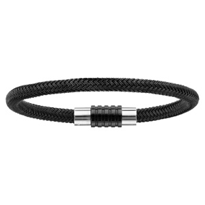 Bracelet en acier et PVD noir tressé pour charms et fermoir aimant et vis - longueur 21cm - Vue 1