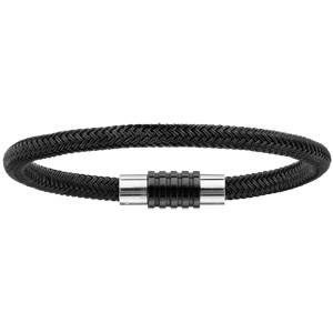 Bracelet en acier et PVD noir tressé pour charms et fermoir aimant et vis - longueur 23cm - Vue 1
