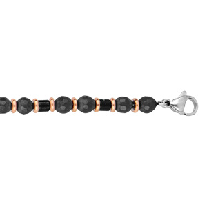Bracelet en acier et PVD rose alternance de boules et cylindres noirs - Vue 1