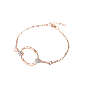 Bracelet en acier et PVD rose chane avec anneau rigide et pince en strass blancs 16+2.5cm - Vue 1