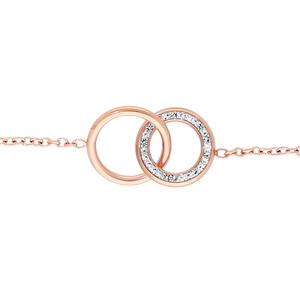 Bracelet en acier et PVD rose chane avec double cercle oxydes blancs sertis 16+3cm - Vue 1