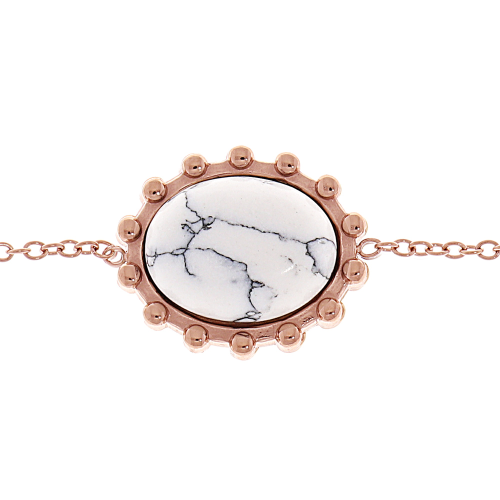 Bracelet en acier et PVD rose cha�ne avec Turquoise blanche v�ritable 16+2+2cm - Vue 1
