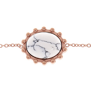 Bracelet en acier et PVD rose chane avec Turquoise blanche vritable 16+2+2cm - Vue 1