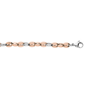 Bracelet en acier et PVD rose maille grain de caf 16+3cm - Vue 1