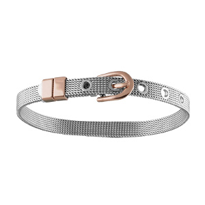 Bracelet en acier et PVD rose maille souple ceinture fine ajustable - Vue 1