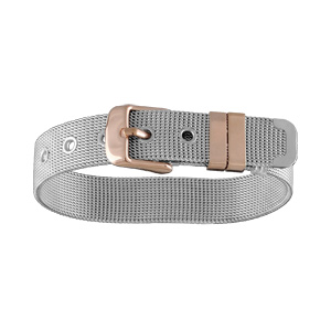 Bracelet en acier et PVD rose maille souple ceinture large ajustable - Vue 1