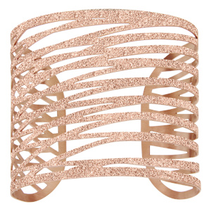 Bracelet en acier et PVD rose manchette formes géométriques effet givré ajouré avec plusieurs traits - Vue 1
