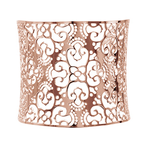 Bracelet en acier et PVD rose manchette motif filigrané - Vue 1