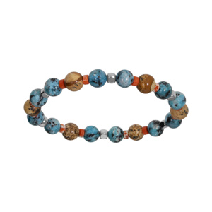 Bracelet en acier extensible boules howlite bleu et paesine vritable et cube hmatite - Vue 1