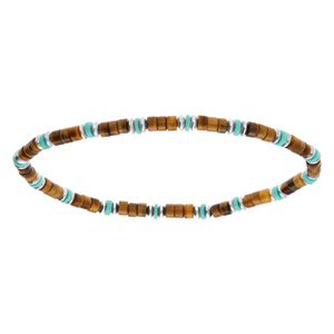 Bracelet en acier extensible boules oeil de tigre - Vue 1