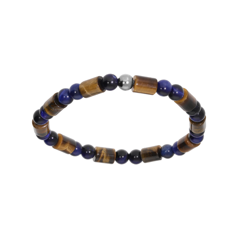 Bracelet en acier extensible boules oeil de tigre et paesine v�ritable - Vue 1