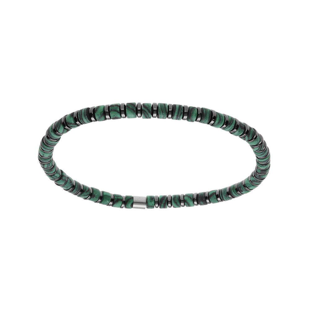 Bracelet en acier extensible malachite reconstitu�e et h�matite - Vue 1