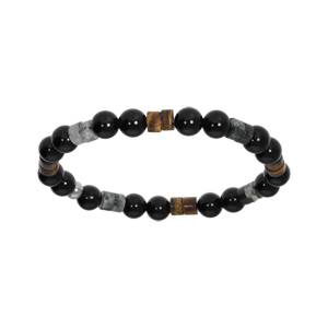 Bracelet en acier extensible onyx et boules oeil de tigre et howlite vert vritable - Vue 1