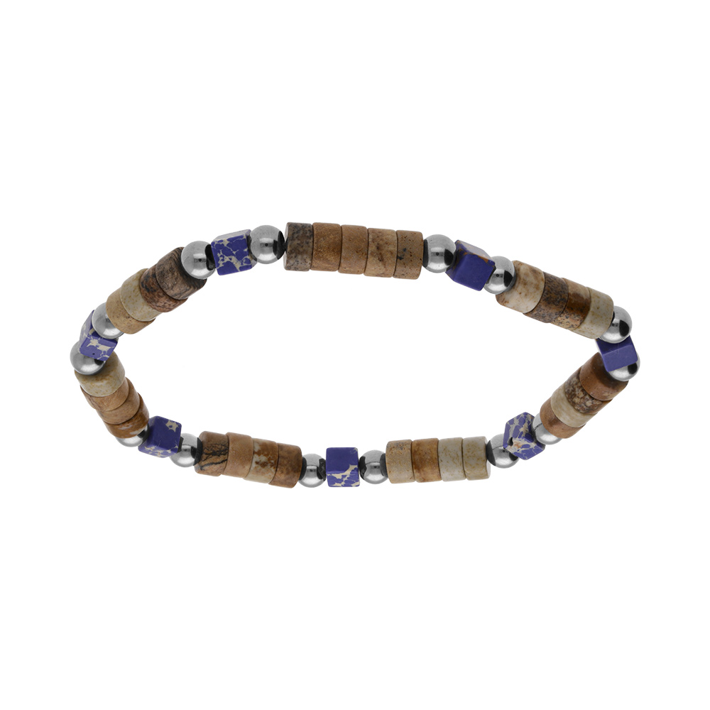 Bracelet en acier extensible paesine et howlite v�ritable - Vue 1