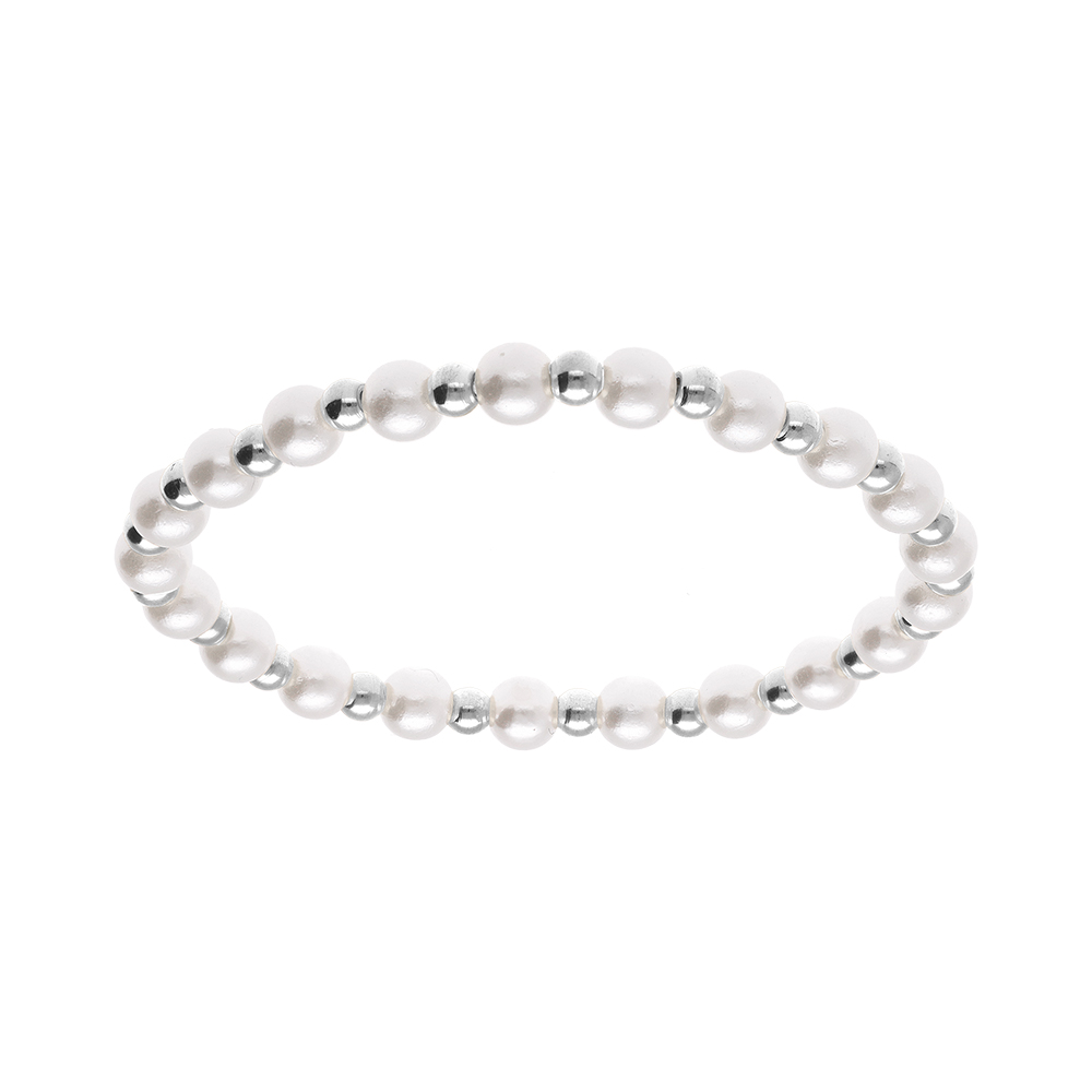 Bracelet en acier extensible perle blanche imitation - Vue 1