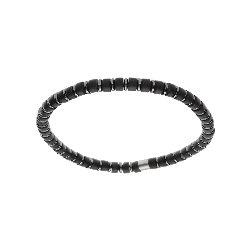 Bracelet en acier extensible pierres agate noire et h�matite v�ritable - Vue 1