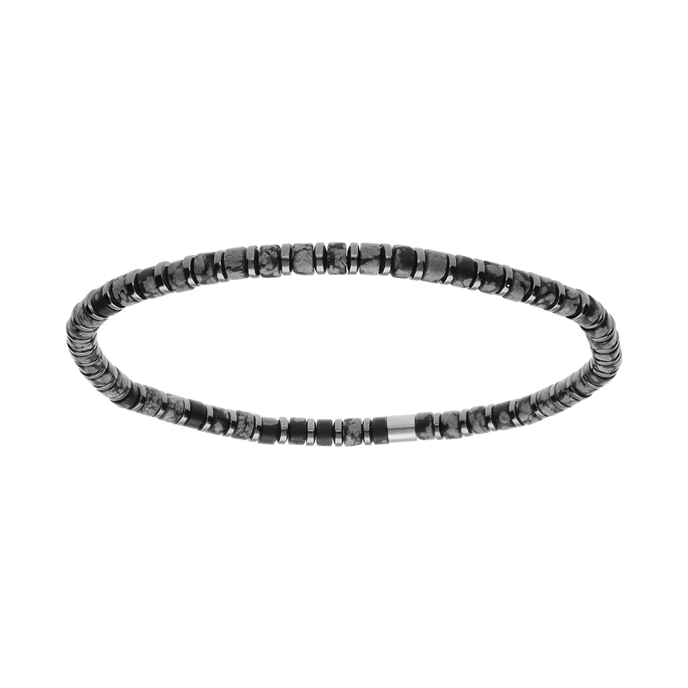 Bracelet en acier extensible pierres naturelles flocon de neige et h�matite - Vue 1