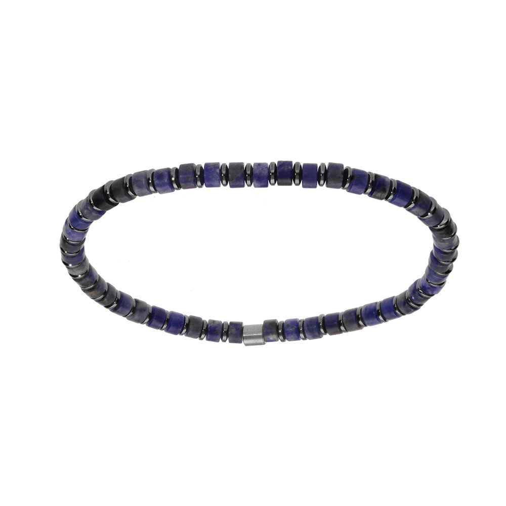 Bracelet en acier extensible pierres sodalite bleu vritable - Vue 1