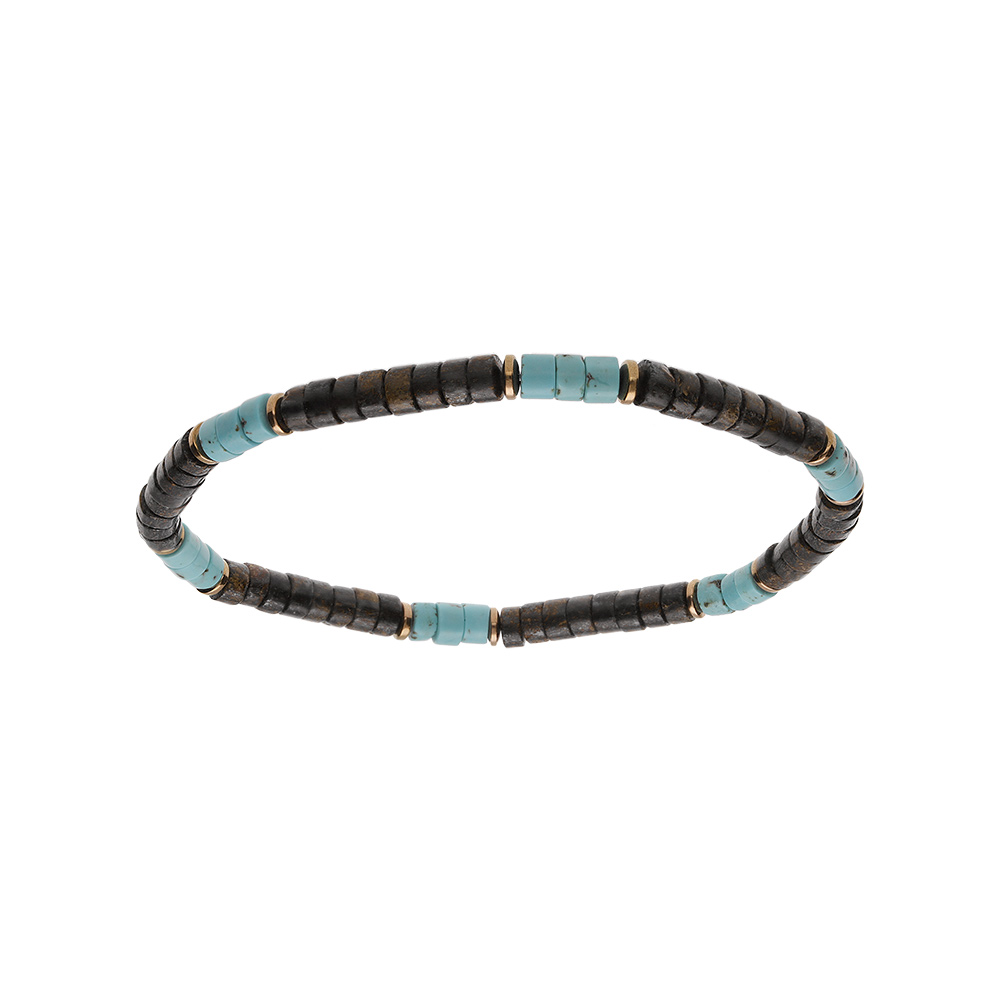 Bracelet en acier extensible turquoise imitation, ilmenite, h�matite - Vue 1