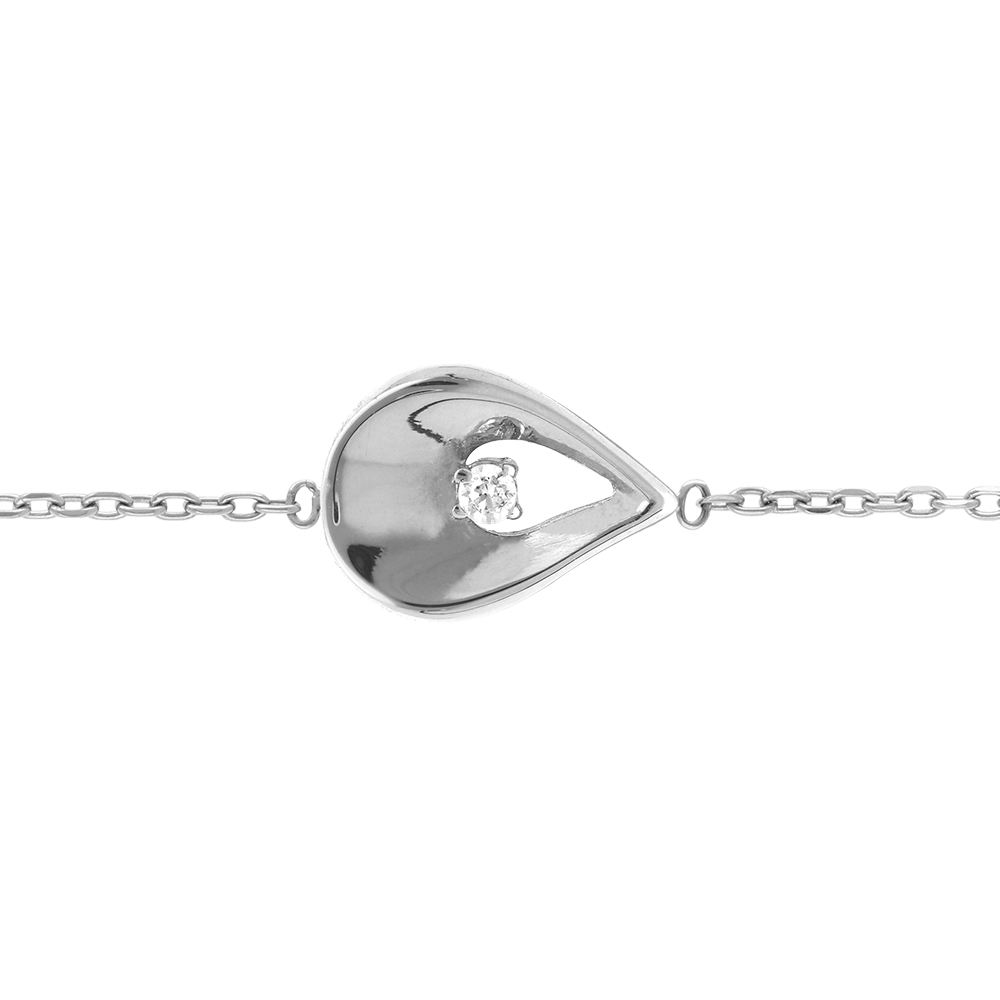 Bracelet en acier goutte par�e d\'un oxyde blanc serti - 16+3cm - Vue 1