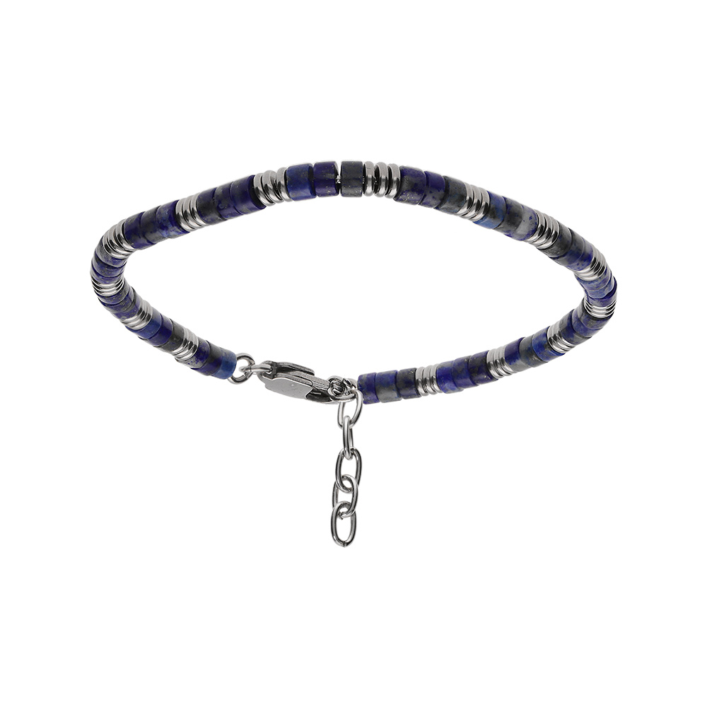Bracelet en acier lapis lazuli v�ritable 19+3cm - Vue 1