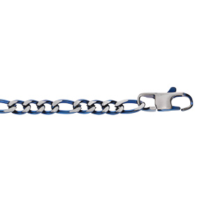 Bracelet en acier maille 1+3 largeur 4mm PVD bross aspect patin chanfrein bleu longueur 19cm - Vue 1