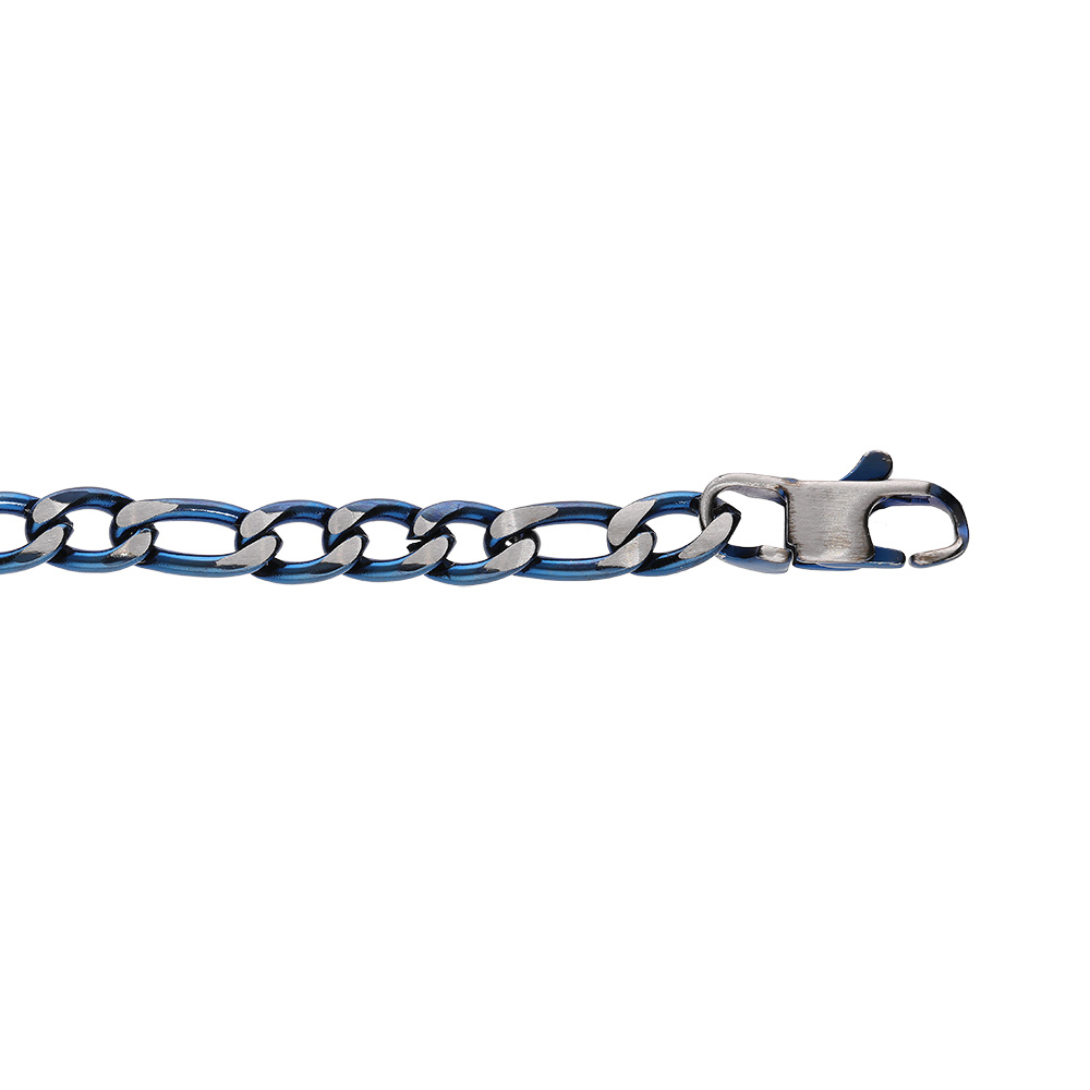 Bracelet en acier maille 1+3 largeur 5mm PVD bross� aspect patin� chanfrein bleu longueur 19cm - Vue 1