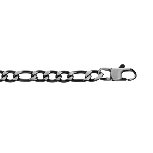 Bracelet en acier maille 1+3 largeur 5mm PVD bross aspect patin chanfrein noir longueur 19cm - Vue 1