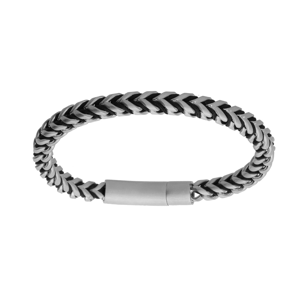 Bracelet en acier maille carr�e franco et fil noir 21cm - Vue 1