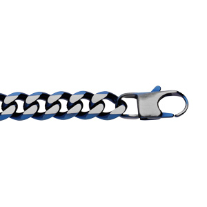 Bracelet en acier maille gourmette 10mm PVD bross aspect patin chanfrein bleu longueur 21cm - Vue 1