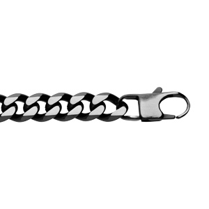 Bracelet en acier maille gourmette 10mm PVD bross aspect patin chanfrein noir longueur 21cm - Vue 1