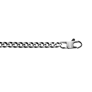 Bracelet en acier maille gourmette 4mm PVD bross aspet patin chanfrein noir longueur 19cm - Vue 1