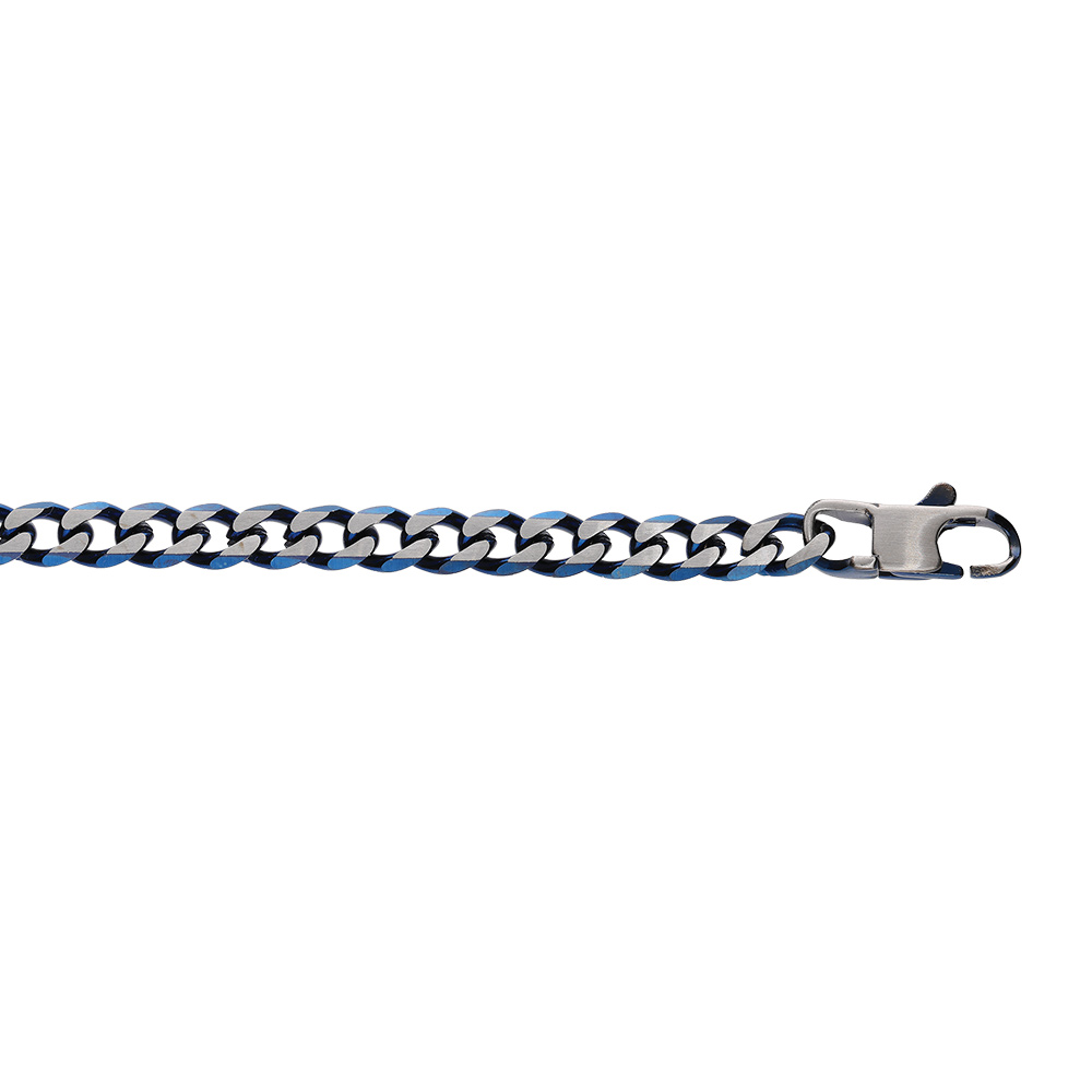 Bracelet en acier maille gourmette 5mm PVD bross� aspet patin� chanfrein bleu longueur 19cm - Vue 1