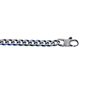 Bracelet en acier maille gourmette 5mm PVD bross aspet patin chanfrein bleu longueur 19cm - Vue 1