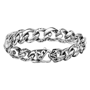 Bracelet en acier maille gourmette avec maillons motif cailles - longueur 21,5cm - Vue 1