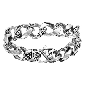 Bracelet en acier maille gourmette avec maillons motif patin lys - longueur 22,5cm - Vue 1