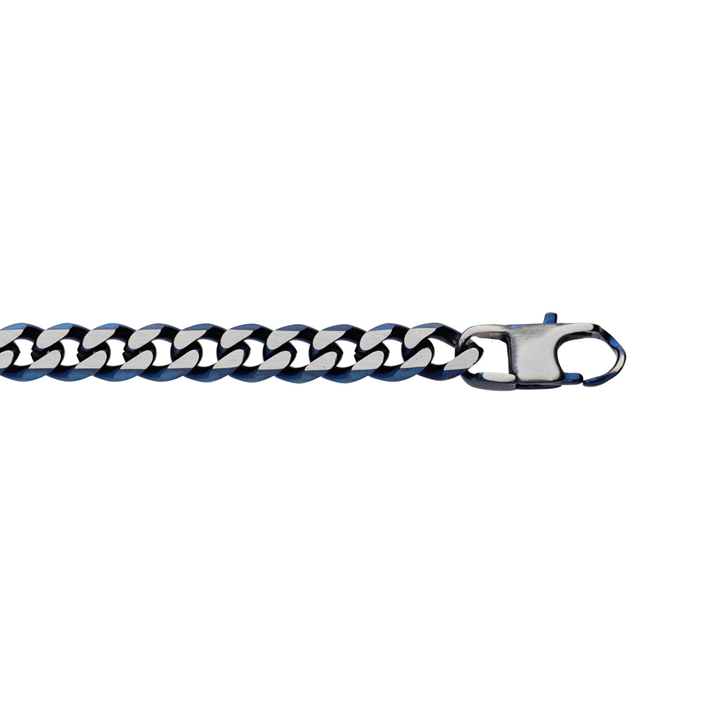 Bracelet en acier maille gourmette largeur 6mm avec PVD bross� aspect patin� chanfrein bleu longueur 19cm - Vue 1