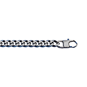 Bracelet en acier maille gourmette largeur 6mm avec PVD bross aspect patin chanfrein bleu longueur 19cm - Vue 1