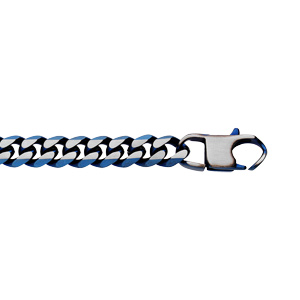 Bracelet en acier maille gourmette largeur 8mm avec PVD bross aspect patin chanfrein bleu longueur 21cm - Vue 1