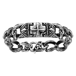 Bracelet en acier maille gourmette plaque motif croix 22,5cm - Vue 1